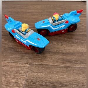 RARE Paw Patrol Light Up Mighty Twins Tuck and Ella with Vehicles